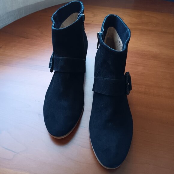 Women's Jack Rogers Black Suede with Braided Leather Buckle Ankle Boot - Picture 3 of 8